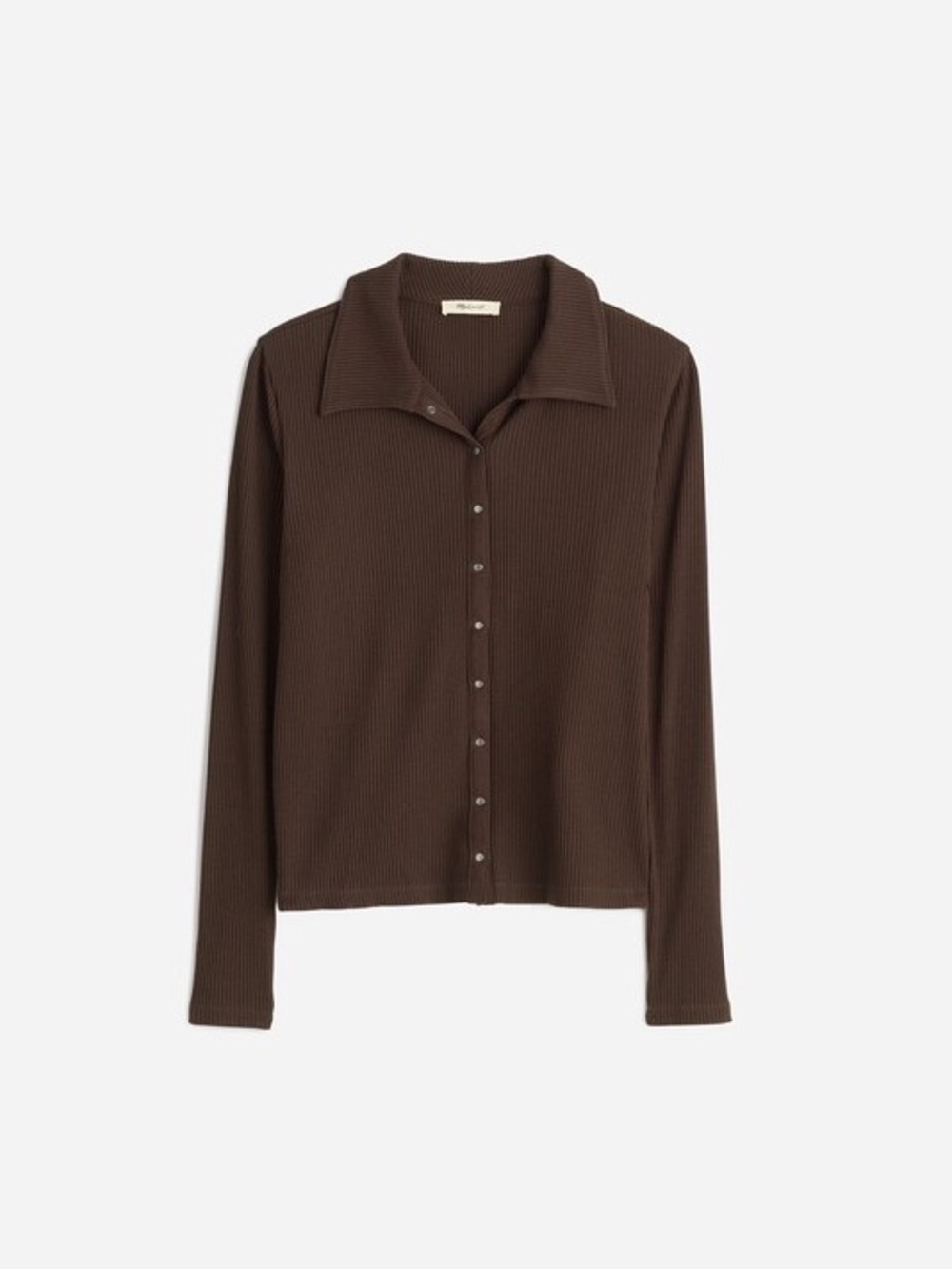 Madewell Brown Ribbed snap long Sleeve Top - Picture 1 of 4
